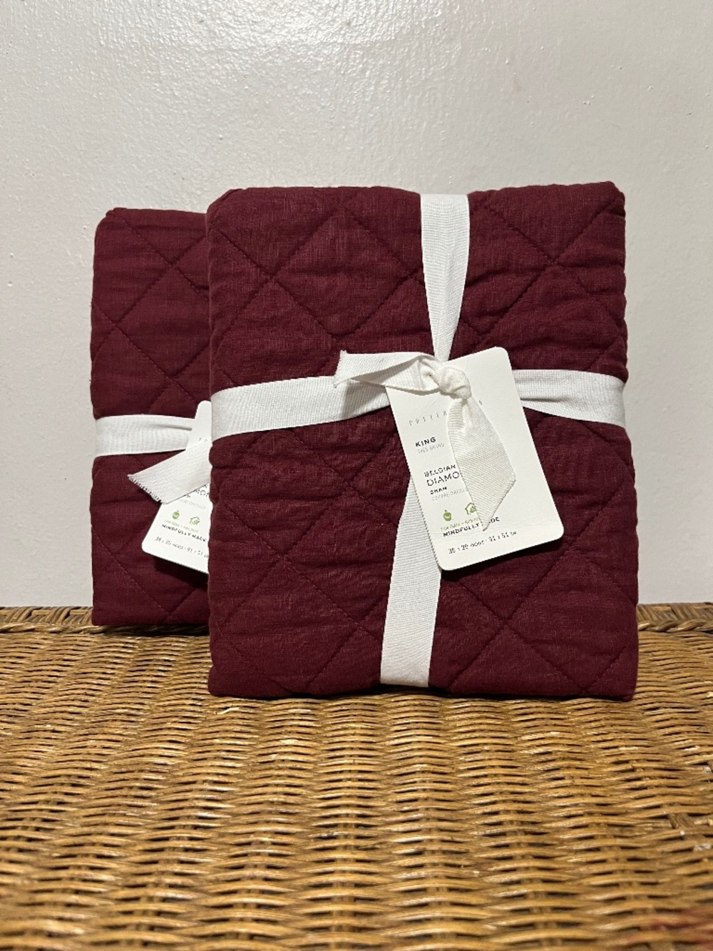 Pottery Barn. belgian Flax Linen Diamond Shams. Sz. King. Set of 2